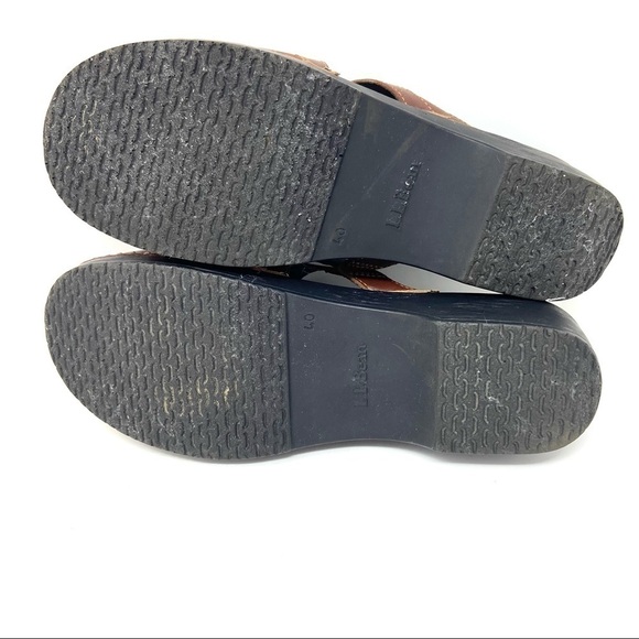 L L Bean Womens Brown Leather Clogs Mules Slip-On Shoes Made In Brazil 40 - Picture 5 of 7